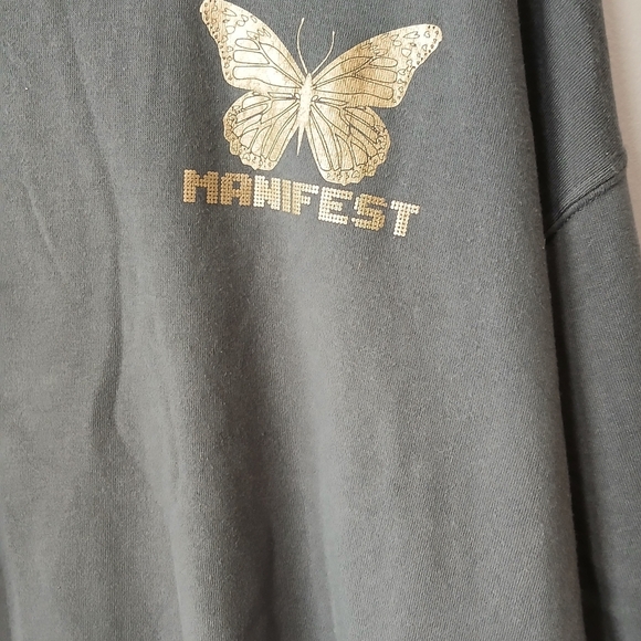 Grayson Threads Gray Sweatshirt Manifest Gold Butterfly Women's Size Large Comfy - Picture 2 of 6